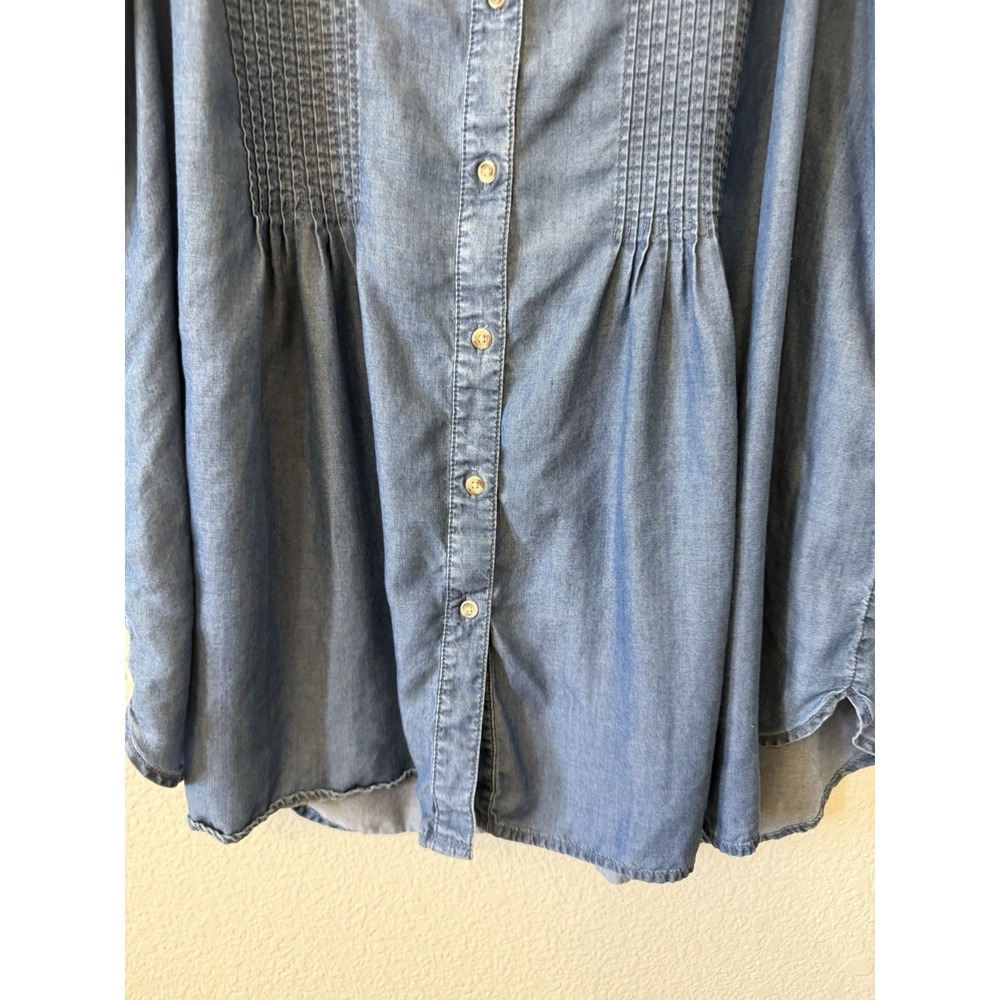 Terra & Sky Chambray Top 1X Lyocell Button Front Sleeveless Blue Casual Everyday - Picture 7 of 13